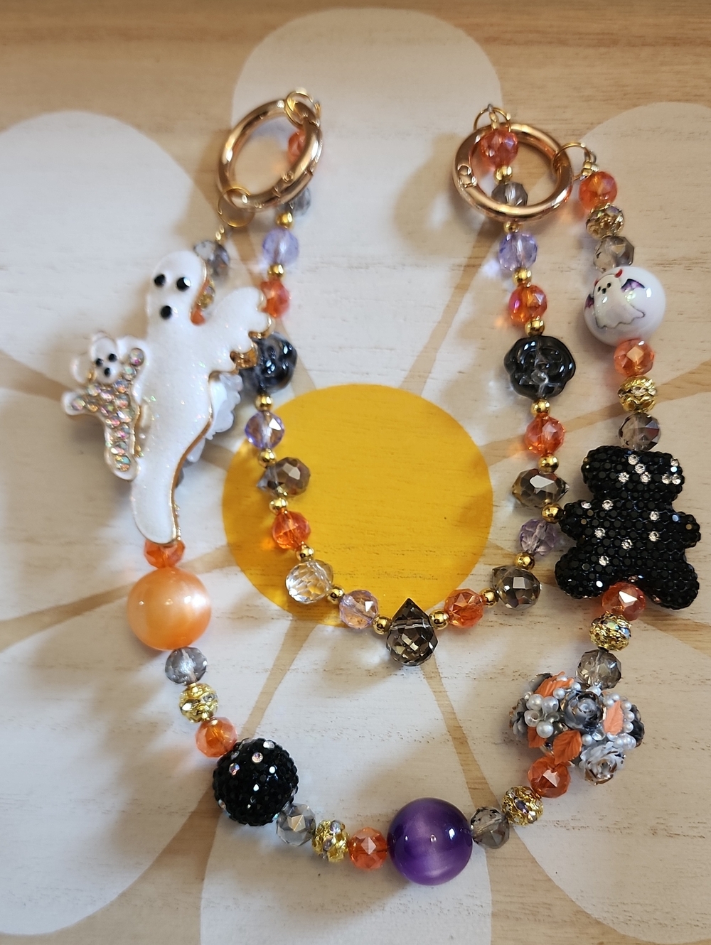Halloween Ghost & Beaded Purse/bag Charm in White, Orange, Black